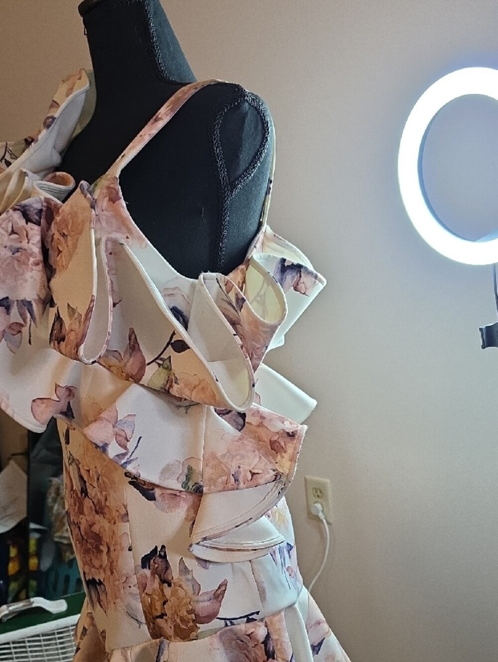 One-Shoulder Floral Ruffle Mini Dress - Blush Pink - Picture 7 of 13